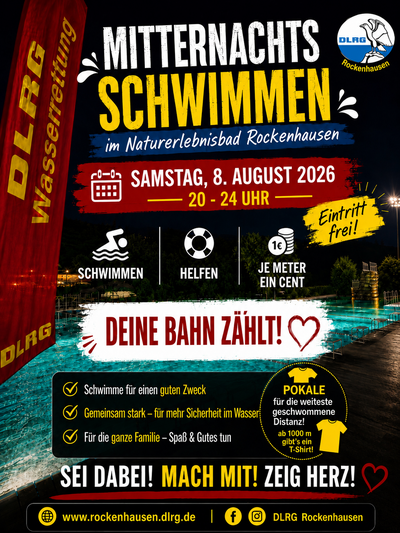 Plakat Mitternachtsschwimmen am 08.08.2026